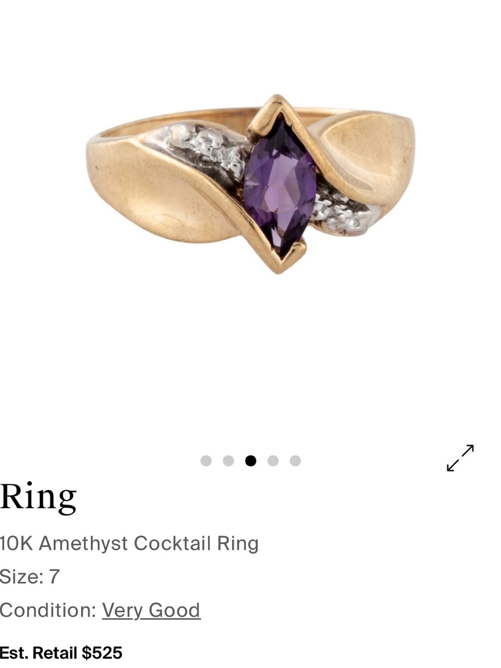 10K Gold Ring Amethyst Marquise Stone